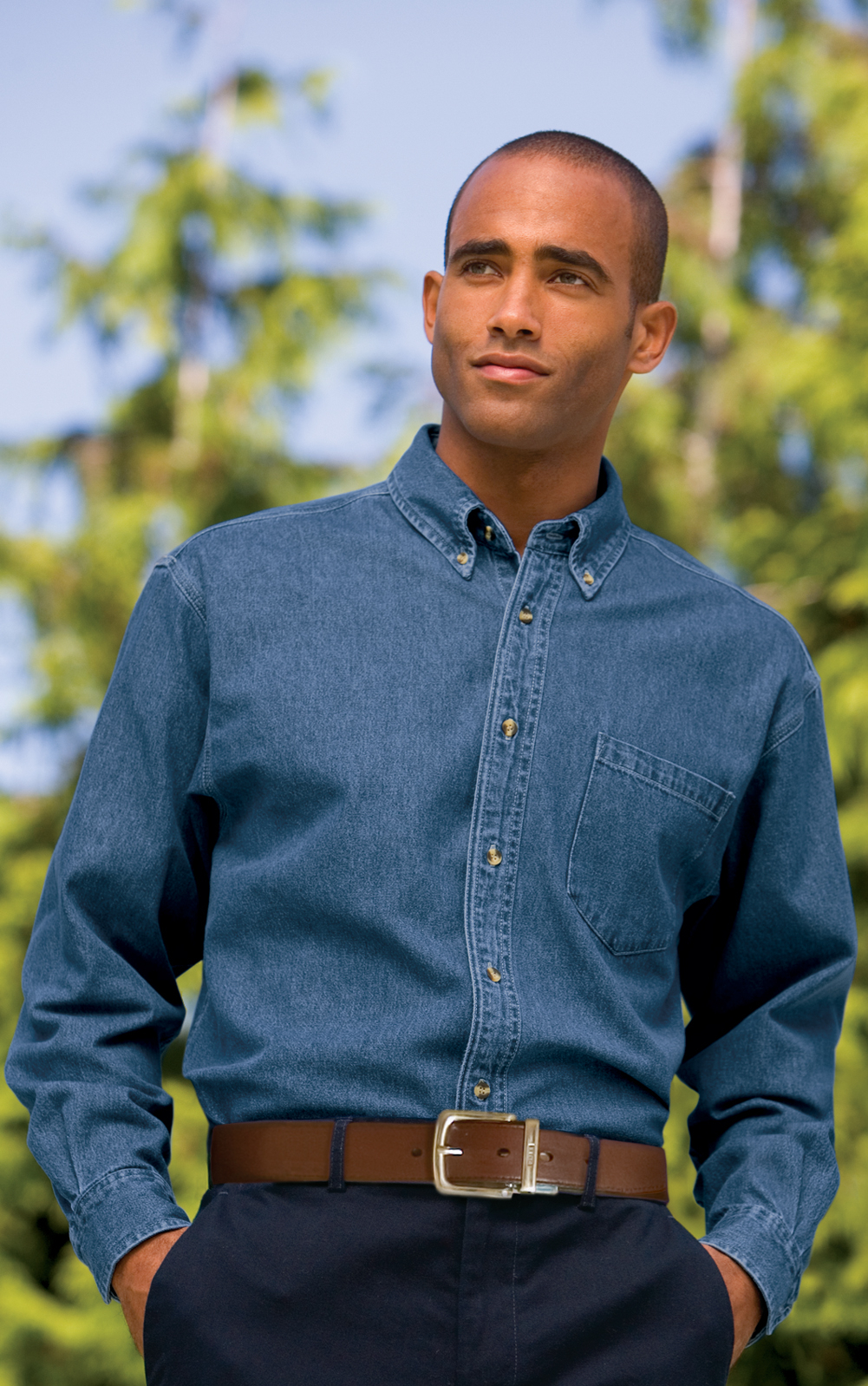 Port Authority Denim Dress Shirt Button Down Heavyweight Port