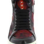 Prada Women s High Top Camouflage Print Sneakers In Red black Leather