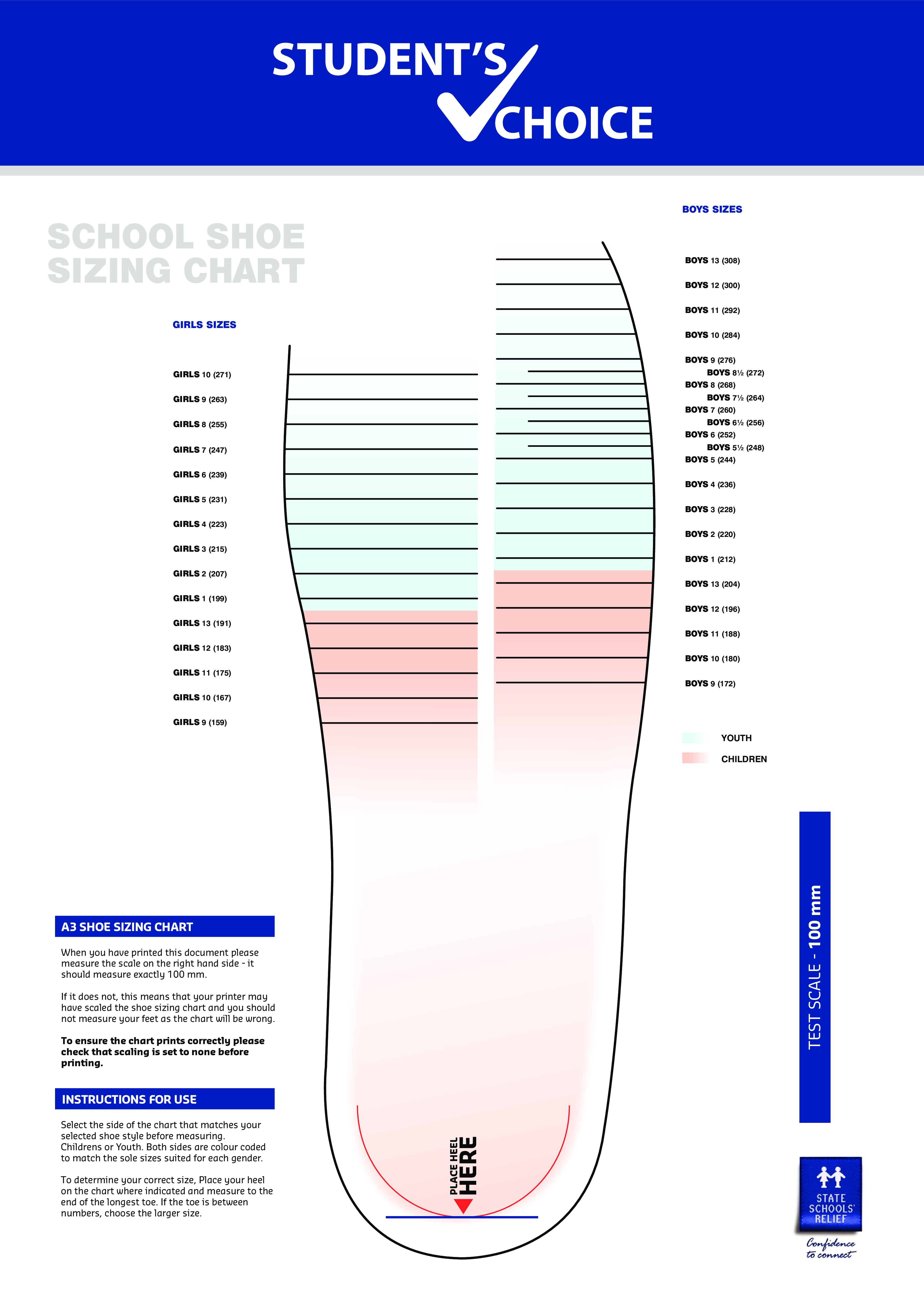 Printable School Shoe Size Chart Templates At Allbusinesstemplates