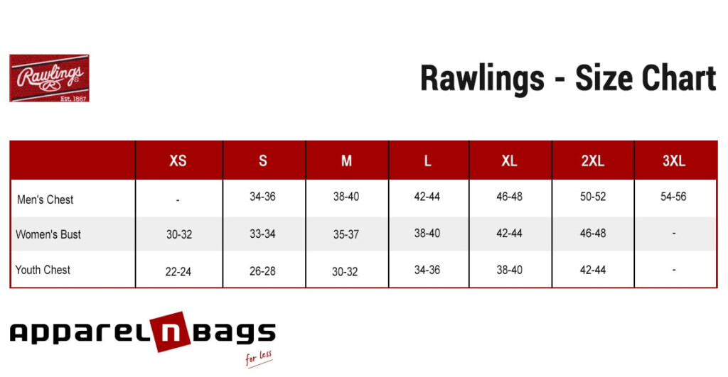 Rawlings Size Chart ApparelnBags
