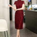 Red Black Bridal Mother s Velvet Qipao Cheongsam Dress CozyLadyWear