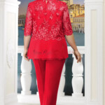 Red Plus Size Mother Of The Bride Pant Suit Women 3PC Trousers Outfits