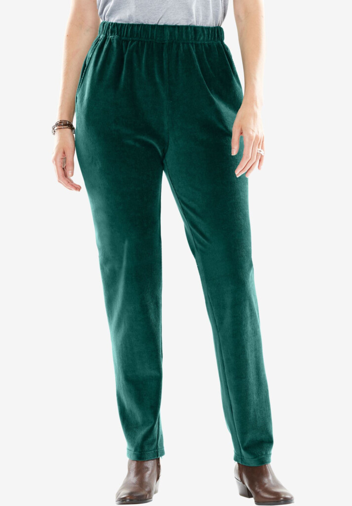 Ribbed Velour Straight Leg Pant Plus Size Casual Pants Woman Within