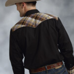 Roper Mens Black Fancy Yoke Long Sleeve Snap Retro Cowboy Shirt