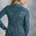 Roper Women s Teal Paisley Chiffon Long Sleeve Snap Western Blouse