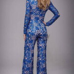 Royal Blue Lace Cocktail Pants Dresses Deep V neck Evening Jumpsuit So 188