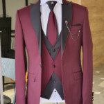 Sardinelli Naples Burgundy Slim Fit Peak Lapel Wedding Suit