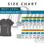 Size Chart Next Level 3900 WOMENS BOYFRIEND TEE Shirt Measures In