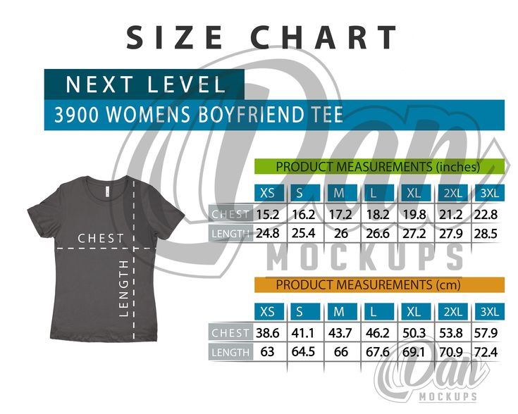 Size Chart Next Level 3900 WOMENS BOYFRIEND TEE Shirt Measures In 