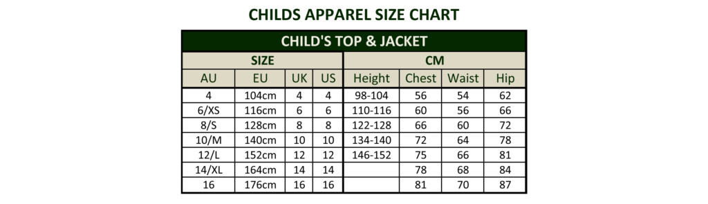 Size Charts Dublin Clothing New Zealand