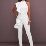 Solid Color High Neck Sleeveless Ruffled Jumpsuit Fancylooks