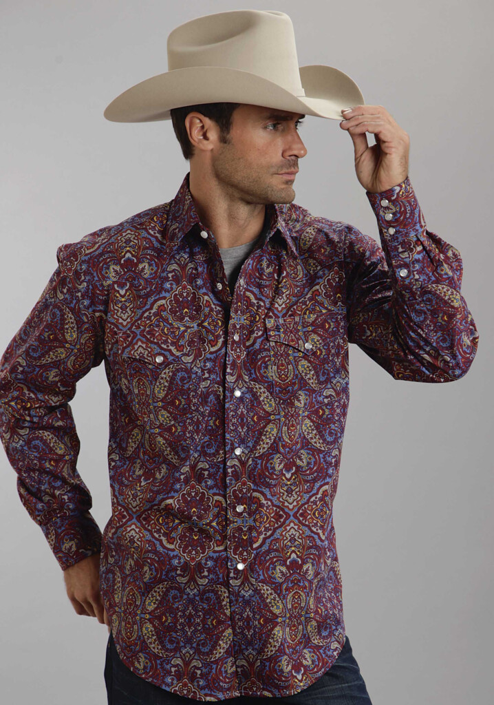 Stetson Mens Multicolored Medallion Paisley Long Sleeve Snap Front 