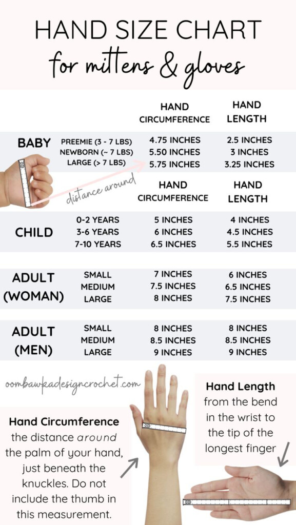 This Hand Size Chart For Mittens And Gloves Includes Common 