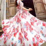 Trendy Short Sleeve Floral Printed Chiffon Maxi Dress Fancylooks