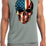 USA Skull Mens Sleeveless Moisture Wicking Shirt USA Skull Mens Shirts