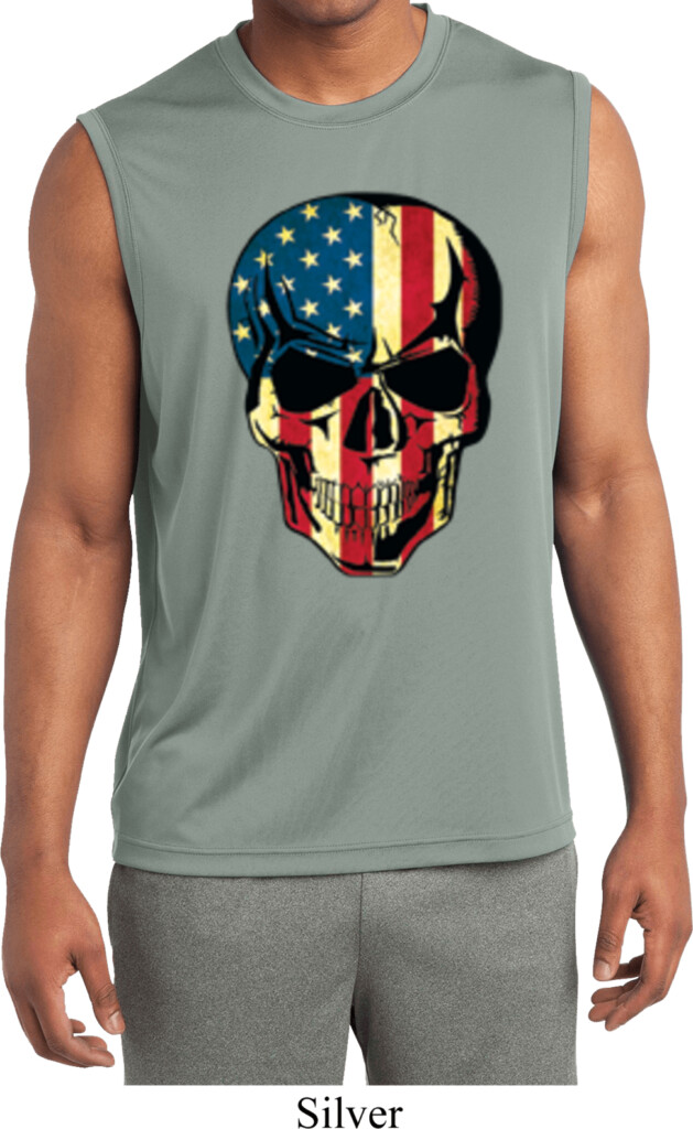 USA Skull Mens Sleeveless Moisture Wicking Shirt USA Skull Mens Shirts