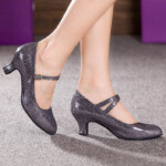 Women s Grey Sparkling Glitter Heels With Buckle Latin Ballroom Outdoor