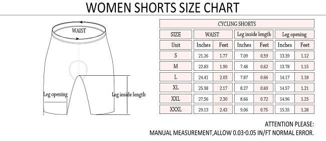 Womens Shorts Size Chart Size 7765