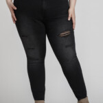 Women s Plus Size Black Distressed Skinny Jeans Warehouse One