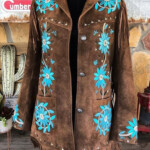 Women Western Faux Suede Coat Embroidered Fringed Plus Size Vintage Ou