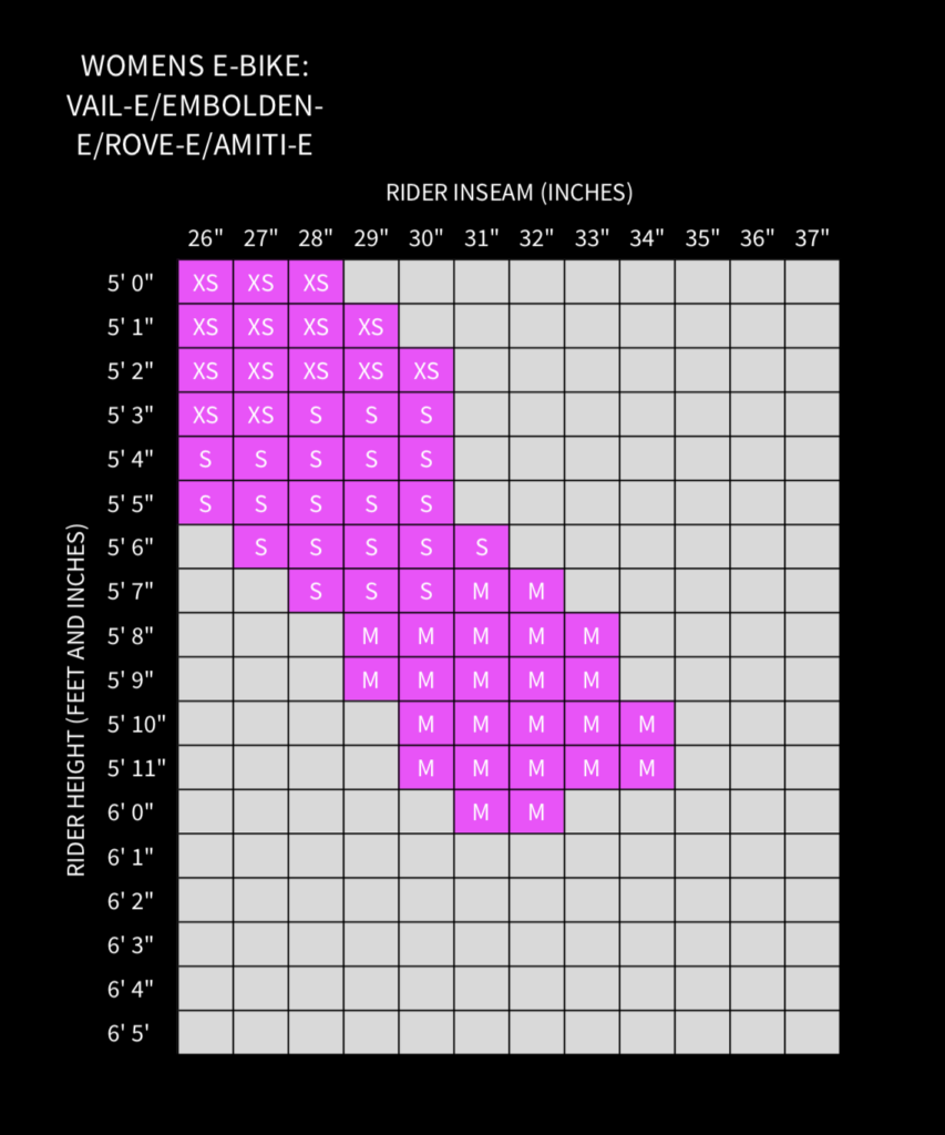 Womens E Bike Sizing Chart Giant Halifax Halifax NS