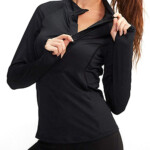 Womens Running T Shirt Slim Fit Sport Long Sleeve Tops Zip Lightweight