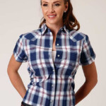 Womens Short Sleeve Western Shirt SUMMER BLUES PLAID