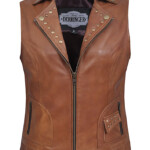 Womens Studded Brown Fashion Lambskin Leather Vest WLSV50 Leather Supreme