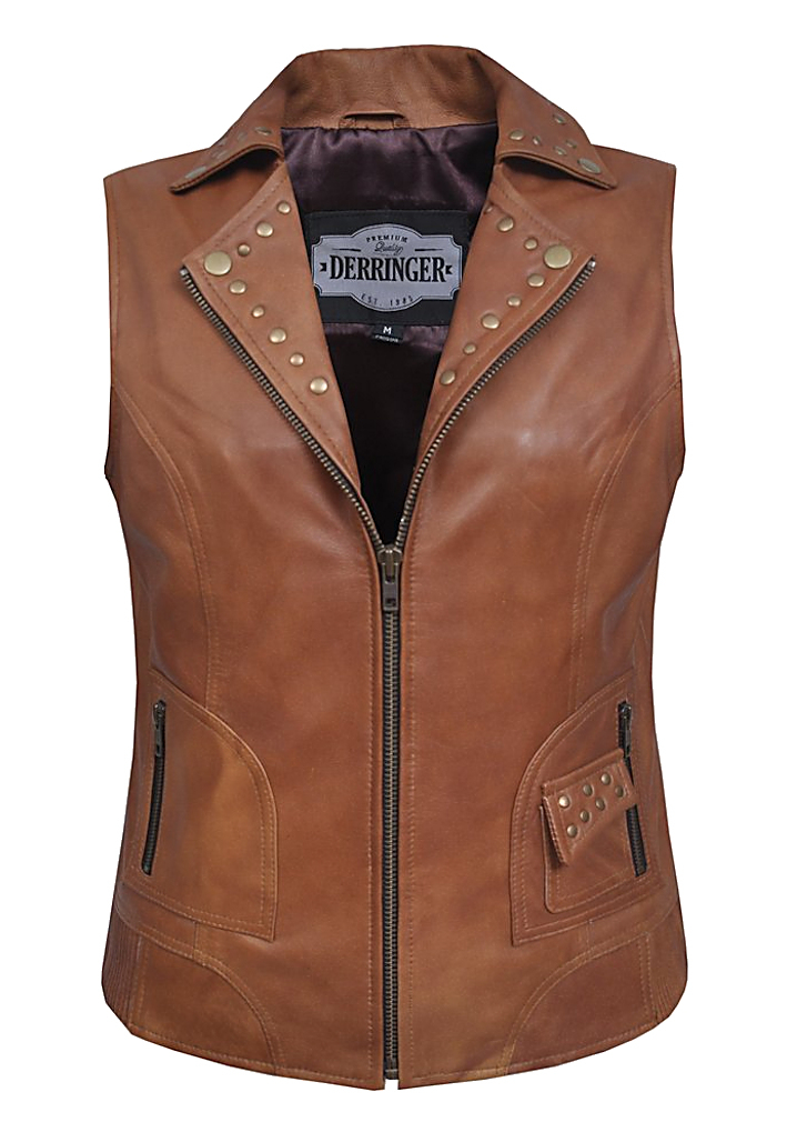 Womens Studded Brown Fashion Lambskin Leather Vest WLSV50 Leather Supreme