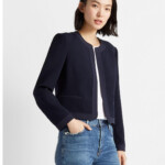 Womens Textured Collarless Jacket Navy Club Monaco Outerwear